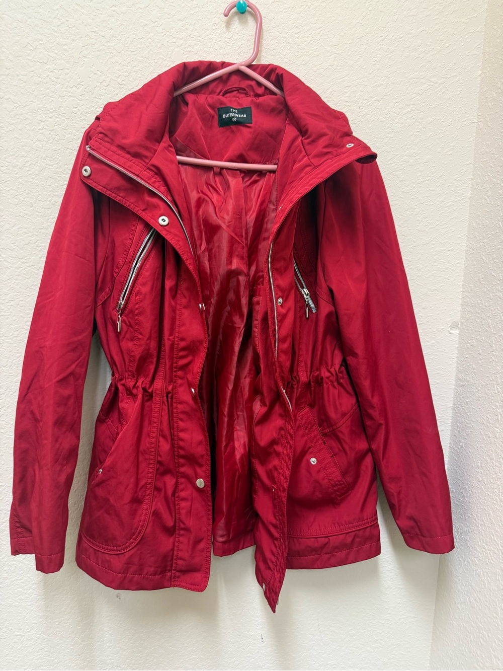 Women’s Red Utility Jacket with Drawstring Waist